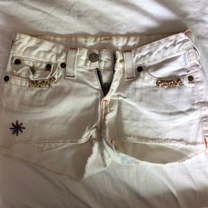 True Religion white jean shorts
